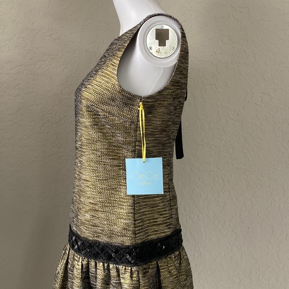 CeCe by Cynthia Steffe Open Back Metallic Gold Dress New - Picture 7 of 11